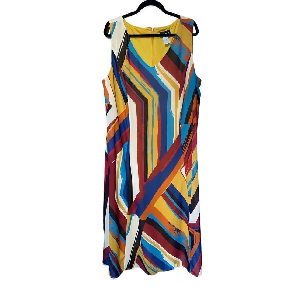 Ashro Sleeveless Dress with geometric color block design. Size 20W
